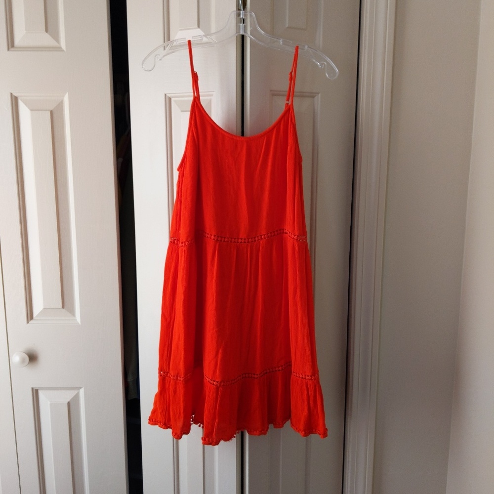 Bright Red Flowy Beach Peasant Cami Dress